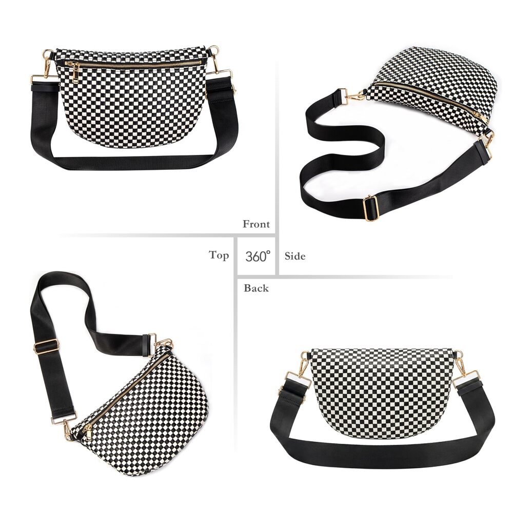 2727 Vegan Leather Crossbody Bags , Checkered PU Bum Bag Sling - Picture 7 of 8